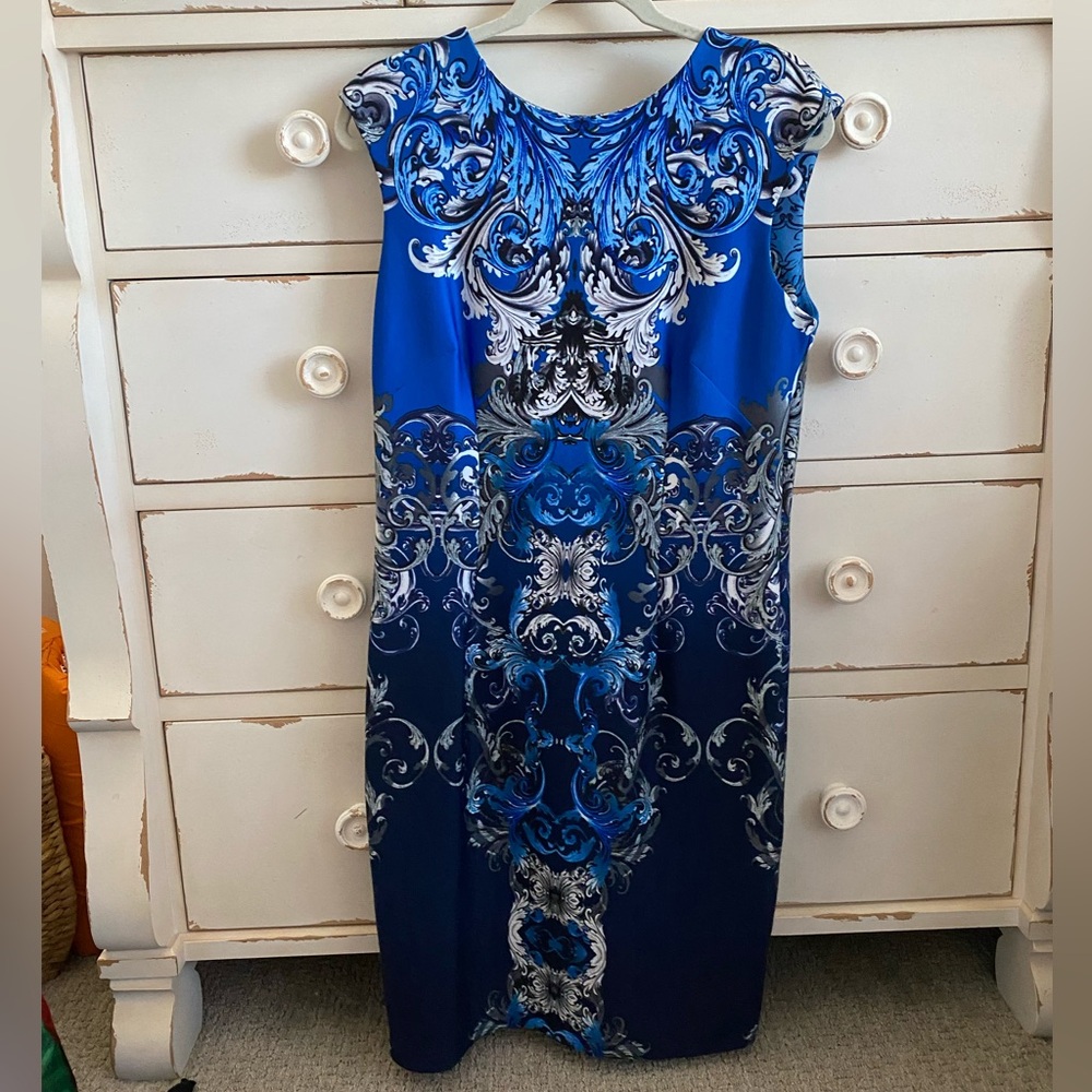 dressbarn Royal Blue and White Midi Dress